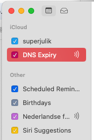 List of calendars in the Apple Calendar sidebar